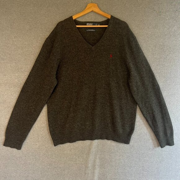 SOLD** Polo Ralph Lauren Men XL Sweater 100% Lamb Wool Gray long sleeve - Picture 1 of 10